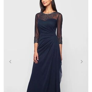 Alex Evenings Midnight Blue Long Sleeve Dress